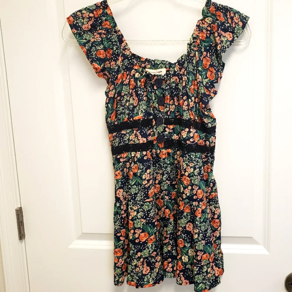 ANGIE Girls Short Sleeve Floral Mini Ruffle Dress--NEW--XL